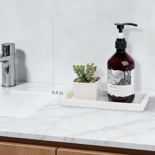 Silicone Bathroom Tray Small Vanity Tray Kitchen Counter Decor, White