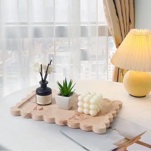 Scalloped Natural Marble Tray - Decorative Stone Tray for Bathroom & Vanity