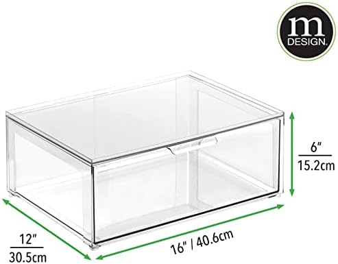 mDesign Plastic Stackable Bathroom Storage Organizer Bin Containers with Front Pull Drawer for Bathroom Countertop, Vanity, Closet Shelves - Holder for Accessories - Lumiere Collection, 2 Pack, Clear
