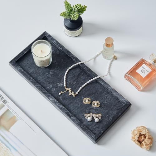 Natural Marble Vanity Tray, Stone Organizer for Bathroom & Kitchen