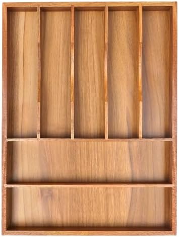 Bellsal Bamboo Silverware Organizer, 12"x15.7" Utensil Holder Cutlery Tray with Grooved Drawer Dividers for Kitchen Flatware, Bedroom, Office (7 Slot, Acacia)