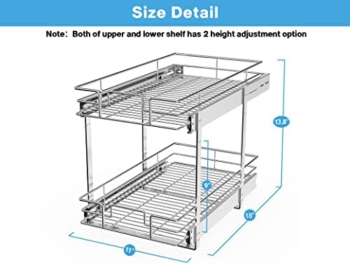 LOVMOR Individual Pull Out Cabinet Organizer, 2 Tier Slide Out Cabinet Drawers, Pots and Pans Organizer and Storage Pantry Shelf for Kitchen (11" W x 18" D)