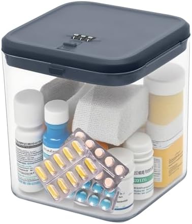 Medication Lock Box for Medicine/Pill Safe, Snack Box Container with locking lid for Fridge Food, Clear Lockable Storage Organizer with code for Candy Nuts - Perfect for Kitchen Cabinets, Home, Office