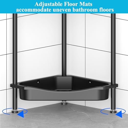 HuggieGems Metal Floor Standing Corner Shower Caddy, Jet Black, 4 Tier