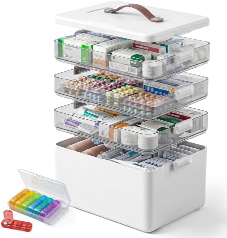 4-Tier Medicine Organizer, Medicine Cabinet Organizers Storage Box, Portable Medicine Cabinet With Handle, Multipurpose Medical Box, 7‑Day Pill‑Box, Light‑Shielded Compartments, For Home, School