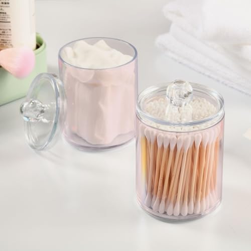 Gredecor 4 Pack Lavender Blush Qtip Holder Organizer Dispenser Clear Bathroom Storage Canister Cotton Ball Holder Bathroom Containers for Cotton Swabs/Pads/Floss