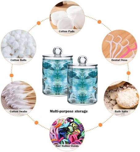 MNSRUU 4 Pack Qtip Holder Organizer Dispenser Turtle Starfish Map Sailing Bathroom Storage Canister Cotton Ball Holder Bathroom Containers for Cotton Swabs/Pads/Floss