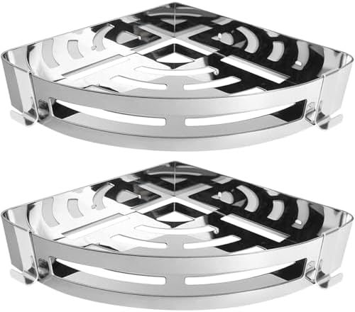 NearMoon Bathroom Shower Caddy 2 Pack, 304 Stainless Steel Shower Organizer with 2 Hooks, No Drill (Corner Shelf, Chrome Finish)