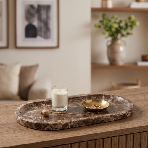 YKAJO Crystal Coffee Brown Oval Marble Tray, 11.8x5.9 Perfume Organizer