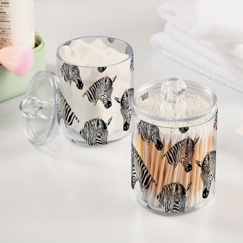 2 Pack Qtip Holder Organizer Dispenser Zebra Line Print Bathroom Storage Canister Cotton Ball Holder Container for Cotton Pads/Swabs/Floss