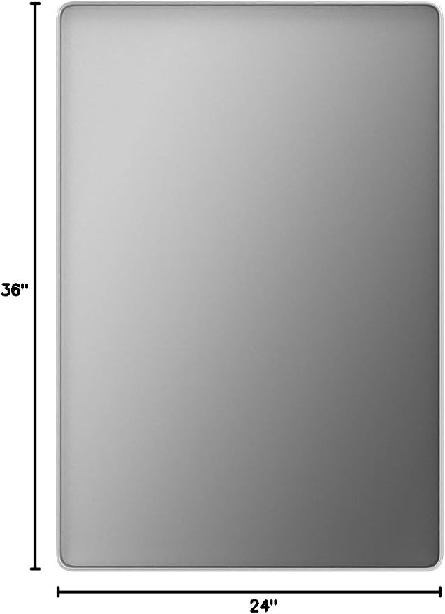 LOAAO 24X36 Inch Brushed Nickel Bathroom Mirror | Rounded Rectangle, Silver Metal Frame, Anti-Rust, Hangs Horizontally or Vertically