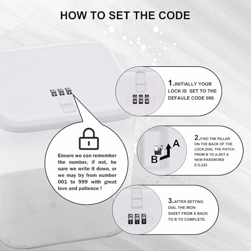 Clear Lockable Storage Box with Combination Lock - Heavy Duty Medicine,Food,Snack & Electronics Organizer Jar,Childproof Phone Jail,Gaming Device Lockbox Container Tank,Self Control Prize Bin (White)