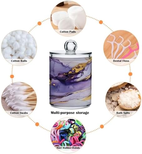 MNSRUU 4 Pack Qtip Holder Organizer Dispenser Purple Transparent Waves Marble Bathroom Containers Bathroom Vanity Storage Canister Apothecary Jars for Cotton Swabs/Pads/Floss