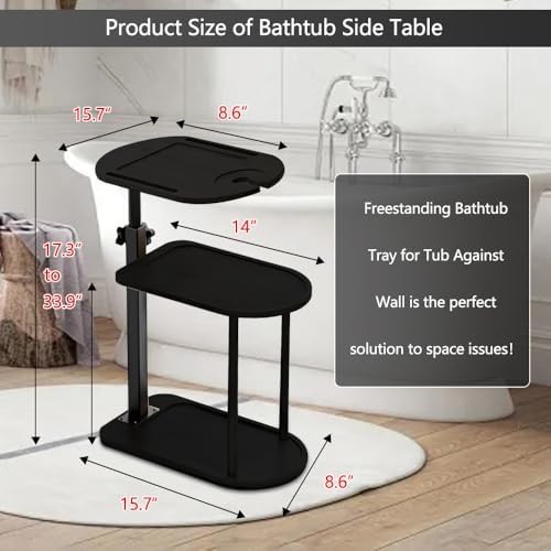 3 Layer Bathtub Tray Table,Bamboo Swivel Bathtub Side Table Height Adjustable,Freestanding Bathtub Tray for Tub Against Wall,Bathtub Accessories&Bathroom Organizer for Luxury Home Spa (Black)