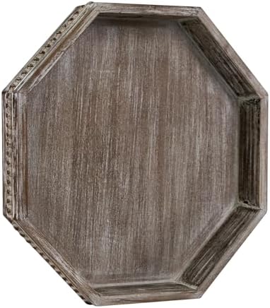 Wooden Decorative Tray, Small Serving Tray with Wood Bead, Farmhouse Big Tray for Ottoman, Countertop, Coffee Tabl, 13" x 13"x 1.6" (Retro Brown)