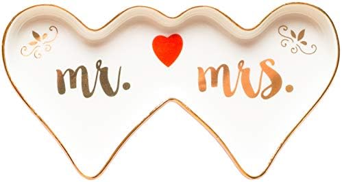 Stephanie Imports Double-Hearted Mr & Mrs Ceramic Trinket Plate and Decorative Jewelry Dish