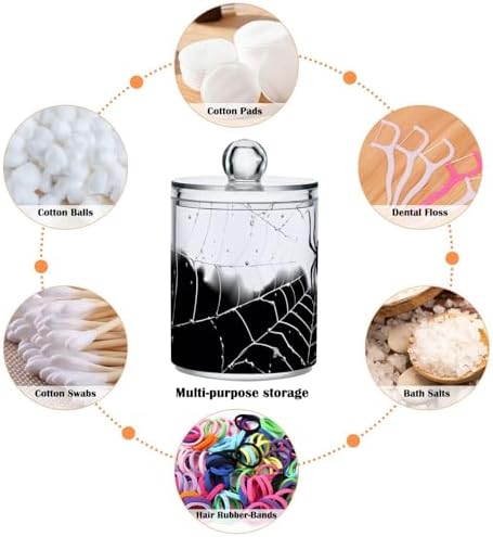 4 Pack Qtip Holder Dispenser with Lids, Halloween Spiderweb Plastic Storage Containers,Bathroom Canisters Organizer for Cotton Ball, Cotton Swab, Cotton Round Pads, Floss 21214424