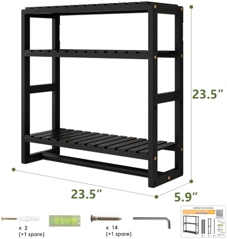 Galood Over The Toilet Storage Bathroom Shelves Wall Mounted 3 Tier Black-L