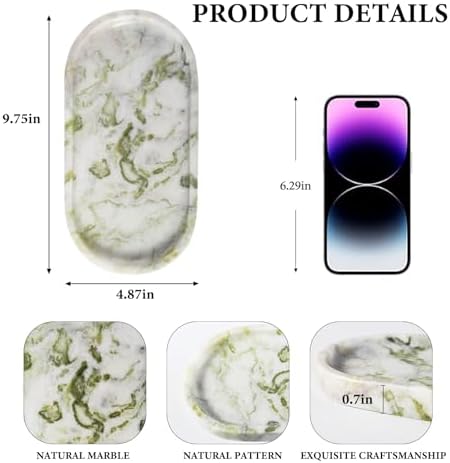 Koville Marble Vanity Tray for Bathroom Countertop, Green Marble Bathroom Tray Perfume Trays for Dresser, Stone Jewelry Dish Stone Trays for Kitchen Counter, Candle Holder for Home Decor