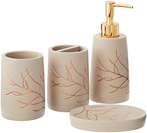 Sweet Home Collection Bathroom Accessories Unique Collections Modern Classic Contemporary Decorative Beautiful Designs Bath Shower Tub Décor, 4 Piece Set, Branches (Pack of 1, 4 Count)