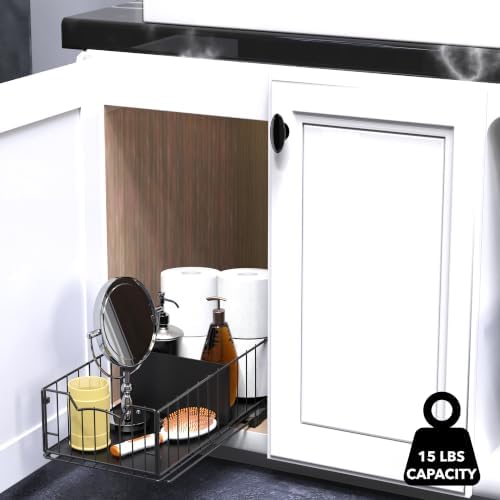 Simple Houseware Pull-Out Cabinet Sliding Basket, 17.2Dx9.7Wx5H, Black