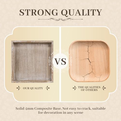 Wooden Decorative Tray, Small Serving Tray with Wood Bead, Farmhouse Big Tray for Ottoman, Countertop, Coffee Tabl, 13" x 13"x 1.6" (White Washed)