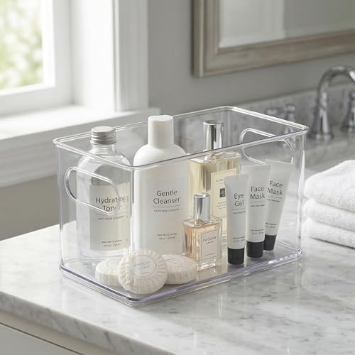 BINO | Stackable Plastic Storage Bins, Clear | THE CLARUS COLLECTION | Pantry Organizers and Storage Containers | Fridge Organizer Bins | Kitchen Cabinet Organizer | Medicine Cabinet Bin
