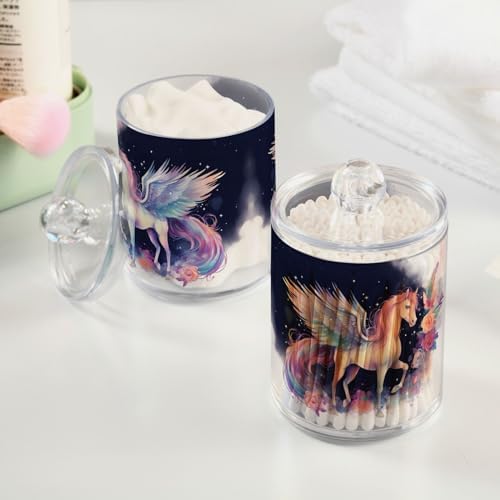 MNSRUU 4 Pack Qtip Holder Organizer Dispenser Cute Unicorn Pink Bathroom Storage Canister Cotton Ball Holder Bathroom Containers for Cotton Swabs/Pads/Floss