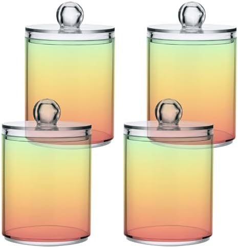 Gredecor 4 Pack Gradients Peach Qtip Holder Organizer Dispenser Clear Bathroom Storage Canister Cotton Ball Holder Bathroom Containers for Cotton Swabs/Pads/Floss