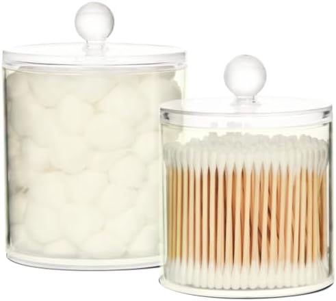 Gredecor Ivory Apothecary Jars with Lids for Bathroom & Kitchen Organization Containers Acrylic Plastic Organizers Great for Q-Tip Cotton Swabs, Jewelry, Food & Candy Storage, Set of 2 Sizes
