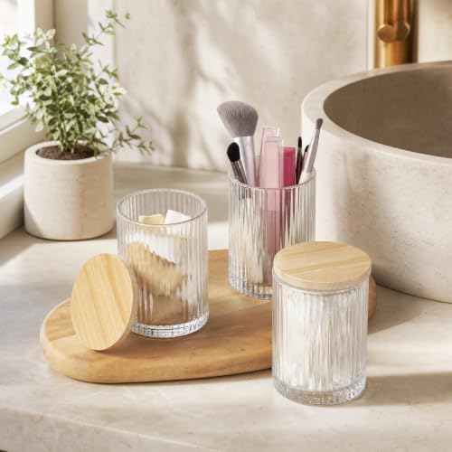SheeChung 2 Pack Glass Apothecary Jar with Natural Bamboo Lids