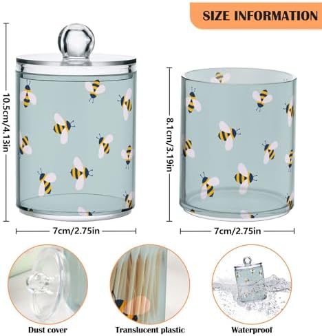 2 Pack Plastic Qtips Holder Bee Animal Cartoon Bathroom Organizer Canisters for Cotton Balls/Swabs/Pads/Floss,Plastic Apothecary Jars for Vanity