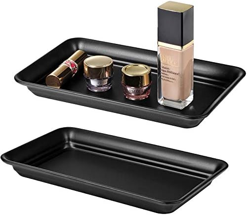 SheeChung Qtip Dispenser Holder Bathroom Vanity Organizer Apothecary Jars Canister Set for Cotton Ball，2 Pack,15 Oz. & 20 Oz.&Vintage Farmhouse Decor Metal Vanity Tray(Black，2 Pack)