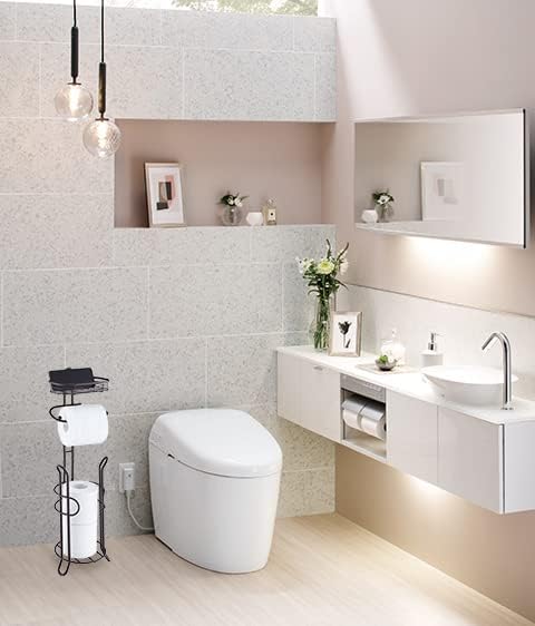 SunnyPoint Bathroom Heavyweight Toilet Tissue Paper Roll Storage Holder Stand with Reserve and Shelve, The Reserve Area Has Enough Space to Store Mega Rolls. (Bronze)