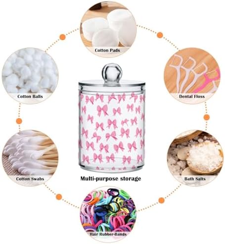 ALAZA 2pcs Cute Bow White Qtip Holder Dispenser 14 oz Bathroom Storage Clear Apothecary Jars Containers Cotton Ball,Cotton Rounds,Floss Picks, Hair Clips, Food