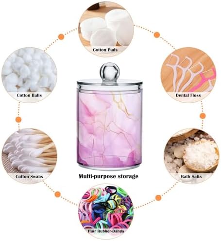 4 Pack Qtip Holder Dispenser with Lids, Watercolor Gold Blue Marble Plastic Storage Containers,Bathroom Canisters Organizer for Cotton Ball, Cotton Swab, Cotton Round Pads, Floss 21215355