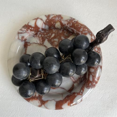 Natural Marble Round Vanity Tray Jewelry Makeup Dish Decorative Tray for Coffee Table,Bathroom,Bedroom (Calacatta Red)