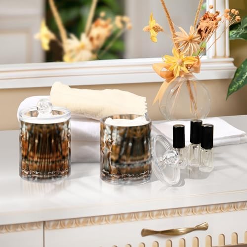 Dancing Squirrel Pattern Qtip Holder 2 Pack - 10 Oz Clear Plastic Apothecary Jar Set for Bathroom Organization - Versatile Canister Storage for Cotton Balls, Swabs, Rounds