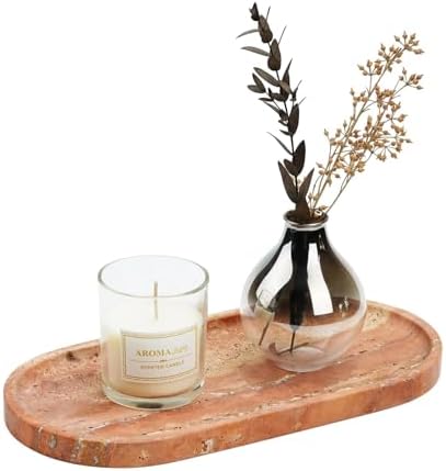 Koville Turkish Natural Travertine Tray, 12"x6" Vanity Decorative Marble Wabi Sabi Decor for Home, Countertop Organizer, Catchall for Perfume, Candles, Jewelry Dish
