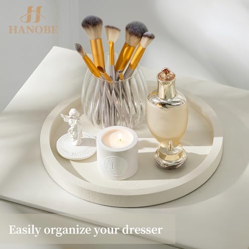 Hanobe Round Decorative Trays for Modern Coffee Table Decor, Cream White