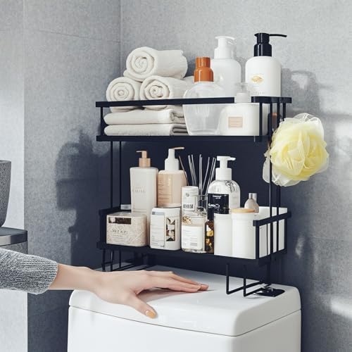 ShellKingdom Over The Toilet Storage Shelf, 2 Tier Toilet Paper Holder Rack