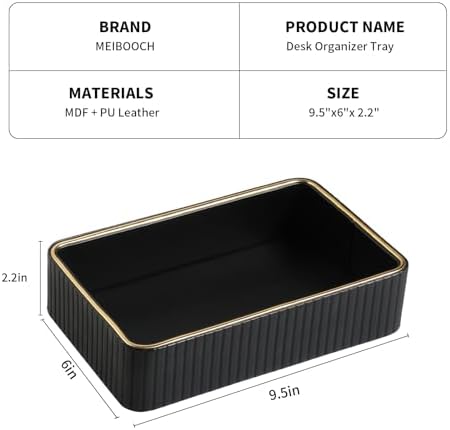 Desk Organizer Tray, PU Leather Nightstand Organizer, Black, Small