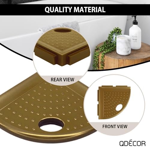 Questech 5" Corner Shower Footrest, Lugged for New Construction, Shaving Shelf for Inside Shower, Bathroom Storage Corner Caddy, Metro Lugged, Gold Finish