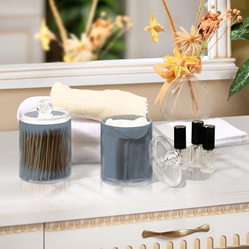 Gredecor 4 Pack Light Slate Gray Qtip Holder Organizer Dispenser Clear Bathroom Storage Canister Cotton Ball Holder Bathroom Containers for Cotton Swabs/Pads/Floss