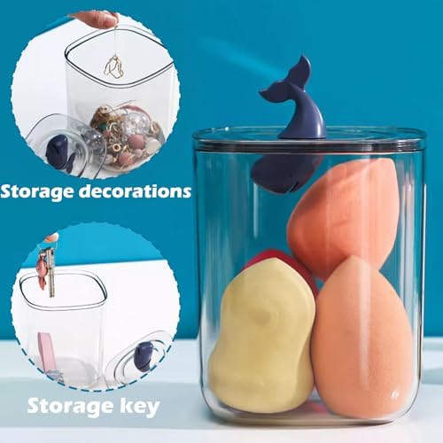 2 Pack Qtips Holder Dispenser,Cute animal shape Jar with Clear Lid Dustproof Cover,for Cotton Ball Swabs Round Pads Toothpick, Clear Plastic Jar Set for Bathroom Canister Storage Organization