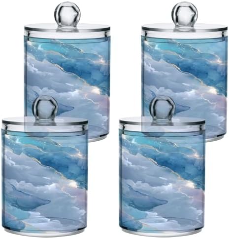 MNSRUU 2 Pack Qtip Holder Organizer Dispenser Abstract Blue Marble Bathroom Storage Canister Cotton Ball Holder Bathroom Containers for Cotton Swabs/Pads/Floss