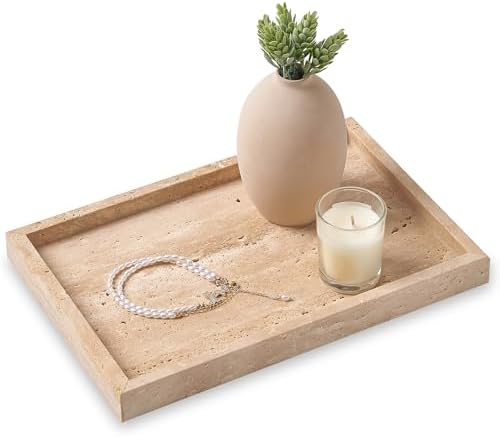 Natural Large Travertine Vanity Tray, Stone Organizer for Bathroom & Decor