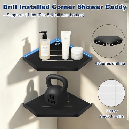 NearMoon Bathroom Shower Caddy 2 Pack, 304 Stainless Steel Shower Organizer, Screw Mounted (Diamond Corner Shelf, Matte Black)