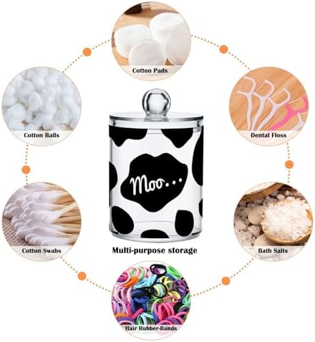 Cow Print Red Heart 4 Pack Plastic Qtips Holder Bathroom Organizer Canisters for Cotton Balls/Swabs/Pads/Floss,Plastic Apothecary Jars for Vanity