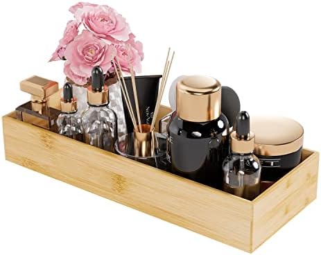 Bamboo Bathroom Drawer Organizer 15"x 6", Storage Box for Utensil Organizer
